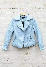 Pin By Tess On Yoi Rosie Manson Blue Leather Jacket Jackets Baby Blue Jacket