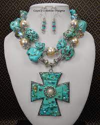 Cowgirl Western Necklace Cross Necklace Howlite Turquoise Etsy Western Necklaces Turquoise Howlite Turquoise Statement Necklace
