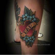 Old School Dad Heart Flower Tattoo Full Colour Old School Tattoo Heart Tattoo Dad Tattoos