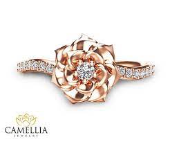 Camellia Flower Ring 14k Rose Gold Diamond Ring Rose Gold Etsy Rose Gold Diamond Ring Gold Rings Rose Gold Diamonds
