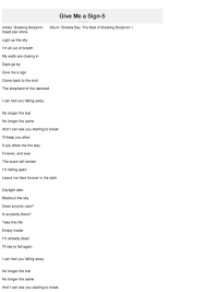Give Me A Sign 5 Lyrics Breaking Benjamin