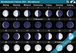 Der durchschnittliche abstand zwischen zwei vollmonden beträgt 29 tage, zwölf stunden und vierundvierzig minuten. Mondkalender Februar 2021 Mondphasen