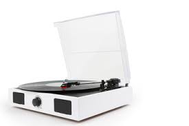 Vinyl stereo white record player 3 speed portable turntable suitcase built in 2 speakers rca line out aux headphone jack pc recorder. Record Player Usb Rp108w White Built In Stereo Speakers Sound Division Surplustronics