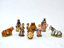 Vintage Fontanini Italy Paper Mache Christmas Nativity 8 Pieces Paper Mache Christmas Nativity Set Nativity