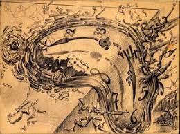 One clock was sliding over the edge of a table. Salvador Dali Melting Clock Painting