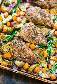 One Pan Harvest Sheet Pan Chicken With Sweet Potatoes Apples And Brussels Sprouts Delicious E Chicken Sweet Potato Easy Sheet Pan Dinners Sheet Pan Dinners