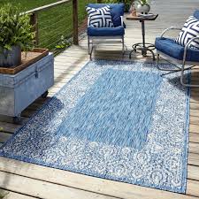 Area rug indoor outdoor patio. Blue 8 X 11 4 Outdoor Border Rug Esalerugs