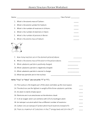 Oxygen 1.999 atomic# = atomic mass = # of protons = # of neutrons = # of electrons = Atomic Structure Review Worksheet