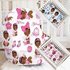 Child is playing, having fun, playing in the room by the bed. African American Kids Bedding Set