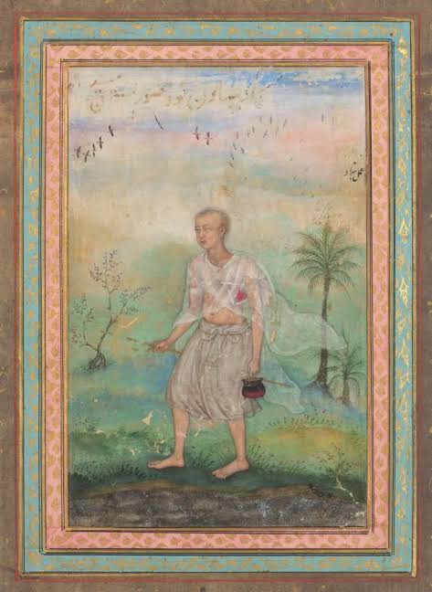 Jain Ascetic Walking Along a Riverbank by Mughal Painter Basawan, c. 1600 | Painting | Oak Lores
