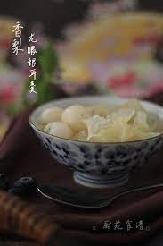 厨苑食谱 香梨龙眼银耳羹 pear and longan white fungus soup recipes chinese dishes desserts