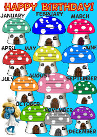 Mushrooms Smurfs Birthday Chart