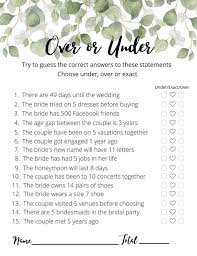 Bridal shower games has a wealth of information for bridal showers etiquette, favors, invitations, and decorating. Over Or Under Bridal Shower Game Free Printable