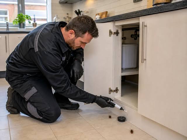 SE28 wasp control specialist preparing pneumatic dusting lance for loft comb extraction