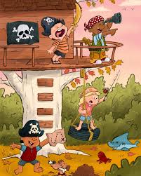 Ahoy there, matey! Come join these neighborhood kids by Scott Soeder  @scottsoeder in the backyard treehouse for a fun day of pirate play! 🏴‍☠️  Scott is an illustrator for children's books. Check