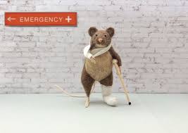 Felted Mouse With Crutch Cast And Arm Sling Accident Prone Etsy Felt Mouse Cute Mouse Arm Sling