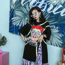 Potret Buatan Sendiri Jalan Berwarna Gambar Dan Berwarna Jahitan Fluorescent Hijau Pita Hem Perpecahan Tengah Panjang T Shirt T Shirt Aliexpress