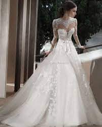 Sheath modest wedding dress with sleeveless lace bodice. Discount2015 Berta Long Sleeve Sheer Lace Wedding Dresses Applique A Line High Neck Sweep Train Backless Bridal Gowns From Dress Romantic 143 01 Dhgate Com Long Sleeve Wedding Dress Lace Wedding Dresses Lace
