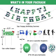 Or, go big and have a lot of decorations. Buy Golf Birthday Party Supplies Decoration Kits Green Golfing Happy Birthday Banner Golf Themed Cake Topper And Cupcake Toppers White Green Navy Blue And Sequins Balloons For Outdoor Sports Fanatic Theme Party