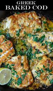 Greek Style Baked Cod Recipe Baked Cod Recipes Baked Cod Cod Recipe Lemon