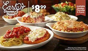 Check the olive garden homepage to find the latest specials, coupons, and more! Olive Garden Early Dinner Duos Only 8 99 My City Mommy