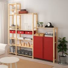 Ivar Shelf Unit W Cabinets Drawers Pine Red Ikea Shelves Red Shelves Ikea