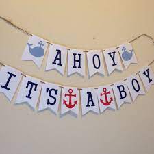 Ahoy Its A Boy Banner Nautical Theme Baby Shower Its A Boy Whale Banner Gender Rev Boy Baby Shower Themes Nautical Baby Shower Boy Nautical Baby Shower