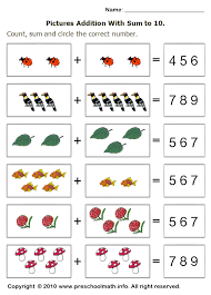 Basic Addition Worksheets With Sum To 10 And Circle The Number Free Math Worksheets Kindergarten Worksheets Math