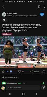Hammer Thrower Gwen Berry Refuses To Salute The Flag At An Olympic Qualifier Fwrs Share Their Thoughts On Her Act Of Protest Fragilewhiteredditor