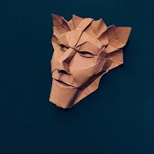 Mask 07, designed by Fynn Jackson, wet-folded by me from a rectangle of  270gsm Kraft. : r/origami