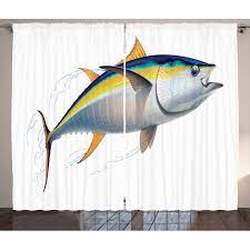 Living room curtains and drapes setsubun clipart fish. Fish Curtains 2 Panels Set Yellowfin Tuna Realistically Illustrated With Shadows And Water Details On Fins Window Drapes For Living Room Bedroom 108w X 96l Inches Earth Yellow Blue By Ambesonne