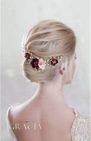 1pcs fashion red flower hair comb bridesmaid crystal hair clip bridal hairpin wedding hair jewelry for women party hairband gift. Lexis Burgundy Wedding Hair Piece With Maroon Hair Flowers To Your Bridal Appearance By Topgracia