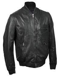 Mens Classic Real Leather Black Bomber Jacket Washed Matt Finish Vintage Casual Black Bomber Jacket Real Leather Jacket Vintage Casual