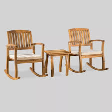 Selma 3pc Acacia Wood Rocking Chair W Cushion Acacia Side Table Teak Christopher Knight Home In 2020 Wood Rocking Chair Teak Side Table Rocking Chair Set
