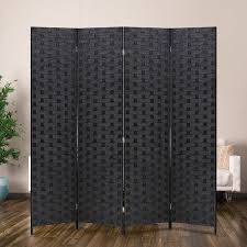 Fdw Wood Mesh Woven Design 4 Panel Folding Screen Room Divider Black Walmart Com Room Divider Wooden Screen Folding Screen Room Divider