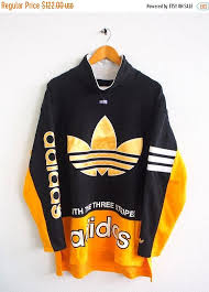 Black And Gold Adidas Zip Up Hoodie Vintage 80 S Adidas Big Logo Gold Trefoil Sportswear Multicolor Run Dmc Pullover Crewneck Yellow Sweater Sweatshirt Size L Sportswear Outfits Vintage Adidas Sportswear Women