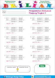 10 nov 2019 kunci jawaban soal ulangan harian matematika kelas 2 sd bab penjumlahan bersusun panjang dan. Soal Penjumlahan Bersusun Panjang Penyayaan Kelas 1 Sd Tema 7 Bisa Didownload Bimbel Brilian