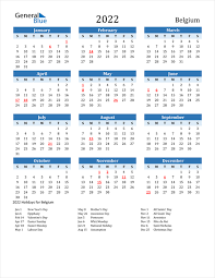 2022 Belgium Calendar With Holidays