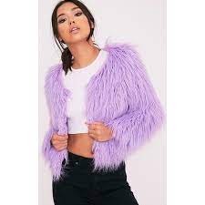 Liddie Lilac Faux Fur Shaggy Cropped Jacket Featuring Polyvore Women S Fashion Clothing Outerwear Ja Faux Fur Coats Outfit Purple Fur Coat Shaggy Faux Fur Coat