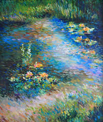 Blend your blue into the white from the bottom up while your white undercoat is still wet. Lotus Flowers Oil Painting Water Lilies Nenuphar Summer Pond Impressionism Wall Decor Picturesque Landscape Colorful Illustration Art Print Painting By Ruslana Golub Saatchi Art