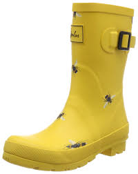 Joules Womens Molly Mid Height Rain Boots Gold Botanical Bee Size 5