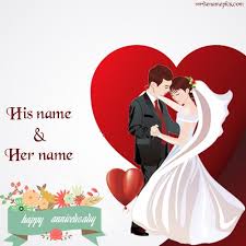 Write Your Name On Happy Anniversary Wishes Card