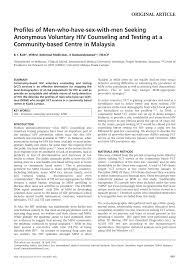 Asia / malaysia / kuala lumpur. Pdf Profiles Of Men Who Have Sex With Men Seeking Anonymous Voluntary Hiv Counseling And Testing At A Community Based Centre In Malaysia