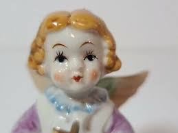 Vintage Porcelain Ceramic China Japan Acme Angel Cross Figurine Gold Cross  3"