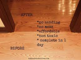 Sandless before and after of a parquet floor! No Sanding Non Toxic Wood Floor Refinishing Redhead Can Decorate