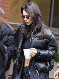 Iris Black Leather Puffer Jacket Bella Hadid Outfits Fashion Celebrity Style