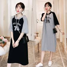 Đầm Bầu Bằng Cotton Áo Thun Có Mũ Trùm Đầu Dáng Dài Mỏng Ngoại Cỡ Phong
