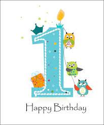 Happy First Birthday With Owls Baby Boy Greeting Card Vector 1st Birthday Wishes Happy First Birthday 1st Birthday Cards