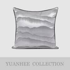 元熙壹品现代 新中式样板房 沙发靠包 银灰色山水纹意境装饰枕 pillow fabric pillows throw pillows
