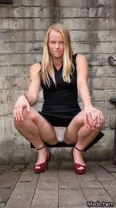 Porn image of lift dress partially nude scandinavian photo upskirt squatting  voyeur created by AI